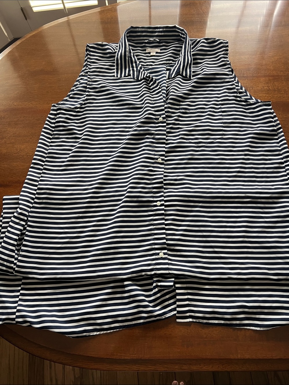 Flowy Beach Navy and White Striped Button-Up Shirt